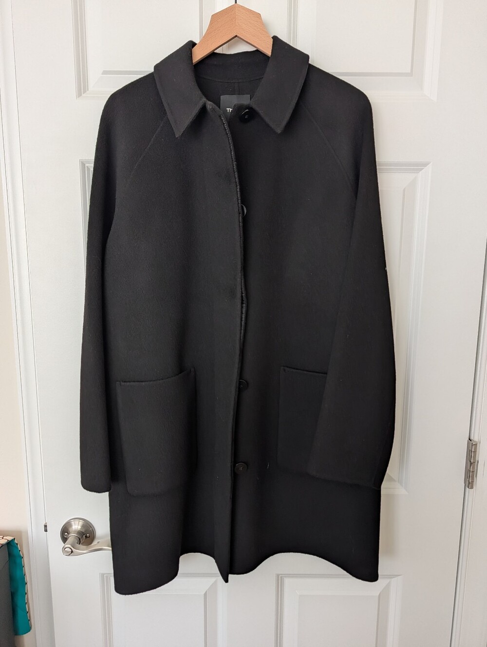 Theory Women's Black Wool Coat - Classic Collared Overcoat, M